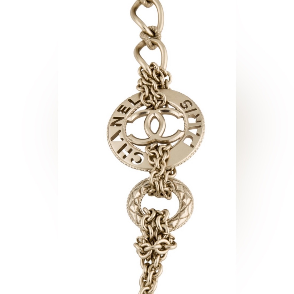 Faux Pearl and Leather Bow CC Station Necklace. $1,000 - Picture 4 of 4